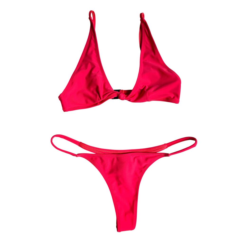 White Fox Thong Bikini (Hot Pink / Coral) - Extra Small (Top) / Medium (Bottom)